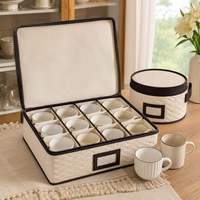 Boîte de rangement matelassée personnalisée pour vaisselle, organiseur de tasses, bols et assiettes, conteneur anti-poussière à double fermeture éclair avec fenêtre d'étiquetage, pour déménagement de cuisine