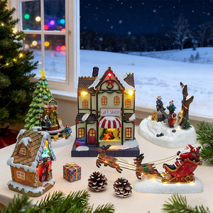Figurines de maisons de village de Noël avec Père Noël éclairé par LED, nouveauté 2025, décorations de Noël - Product Image 4