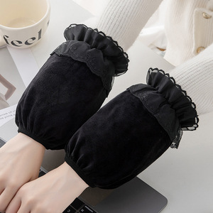 Protège-manchettes en velours de style coréen avec garniture en dentelle pour femmes, adultes, étudiants, usage professionnel et domestique, protection anti-taches - Product Image 3
