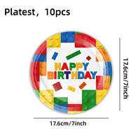 Décorations de fête d'anniversaire blocs colorés assiette jetable serviette bloc de construction jetable vaisselle en papier
