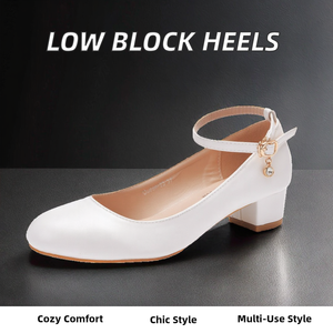 Scarpe da Sposa Bianche da Donna con <span class=keywords><strong>Tacco</strong></span> <span class=keywords><strong>Basso</strong></span> 3 CM, <span class=keywords><strong>Tacco</strong></span> Largo Antiscivolo, per Feste Estive, Ufficio e Uso Casual - Product Image 2