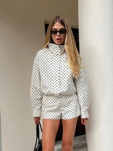 Women Fashion Polka Dot Printed Jacket Woman Autumn Long Sleeves Turtleneck <strong>Zipper</strong> With Pockets Drawstring Casual <strong>Coats</strong> - Product Image 6