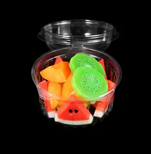 Caixa plástica redonda descartável para salada de frutas, tigela transparente para salada, recipiente para alimentos, suporte para sobremesas, caixa para animais de estimação