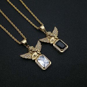 Yunnique – collier avec pendentif ange Hip Hop, en acier inoxydable plaqué or, zircone cubique, bijoux de fête, pendentif unisexe à la mode - Product Image 2