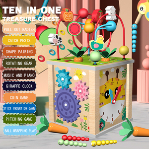 10-In-1 Educational Learning Toy with Bead Maze and Shape Sorter Developmental Wooden Gift 18M+ Kids Wooden Activity <strong>Cube</strong> - Product Image 1