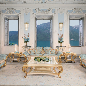 Ghế <span class=keywords><strong>sofa</strong></span> 3 chỗ ngồi kiểu dáng môi, thiết kế Rococo cổ điển Pháp cao cấp, bọc vải màu xanh - Product Image 2