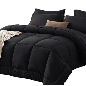Comforter Set Màu Đen 7-Mảnh Nữ Hoàng Kích Thước Bộ Đồ Giường Hoàn Chỉnh Thiết Lập Bao Gồm Comforter Tấm Phẳng Được Trang Bị Tấm Gối Shams Nhà Máy 100% - Product Image 1