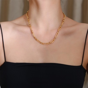 Hot Selling Stainless Steel Link Chains Exquisite Gift 18k Gold Plated Paperclip <b>Choker</b> Necklace - Product Image 2