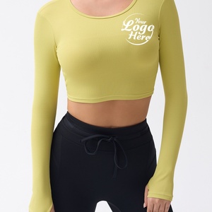 Haut de yoga personnalisé grande taille respirant léger sexy dos nu avec coussinets de poitrine, vêtement d'extérieur portable, entraînement estival à manches longues - Product Image 3