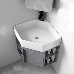 Pia De Canto <span class=keywords><strong>Lave</strong></span> <span class=keywords><strong>Main</strong></span> Dangle Cabinetry Petit Appartement Triangulaire PVC Salle De Bains Cabinet avec Coin Lavabo pour Usage Domestique - Product Image 3