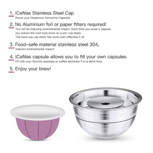 Capsules de café remplissables en acier inoxydable Capsules de café réutilisables Jeu de filtres <span class=keywords><strong>compatibles</strong></span> avec les capsules <span class=keywords><strong>Nespresso</strong></span> <span class=keywords><strong>Vertuo</strong></span> Pod V - Product Image 5