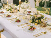 Services de vaisselle jetables transparents avec bord doré, assiettes de fête robustes effet martelé, en plastique alimentaire anti-fuite pour banquets de mariage
