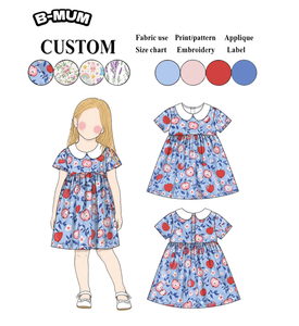 Robe pour filles à col Peter Pan imprimé pomme, en coton doux et respirant, idéale pour l'été et le quotidien, personnalisable avec logo. - Product Image 1