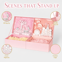 Boîte cadeau pop-up Leabon à double couvercle rose, logo et taille personnalisés, artisanat en papier 3D, anniversaire, Saint-Valentin, vente en gros, usine