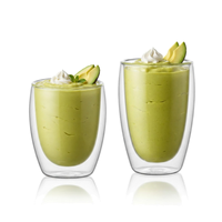Lot de 2 tasses à matcha en verre à double paroi 300ml 350ml / 10.25oz 11.96oz isolées pour milkshake au sable glacé et cérémonie du matcha latte