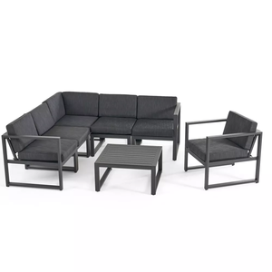 Ensemble <span class=keywords><strong>de</strong></span> <span class=keywords><strong>salon</strong></span> <span class=keywords><strong>de</strong></span> patio <span class=keywords><strong>en</strong></span> métal 7 pièces <span class=keywords><strong>en</strong></span> aluminium noir mobilier d'extérieur avec coussins <span class=keywords><strong>gris</strong></span> foncé résistants à l'eau ensemble <span class=keywords><strong>de</strong></span> canapé <span class=keywords><strong>de</strong></span> <span class=keywords><strong>jardin</strong></span> - Product Image 3