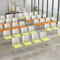 Silla de Oficina Apilable sin Brazos, Respaldo de Plástico, Cojín de Tela, Base de Acero, para Capacitación y Salas de Reuniones, Gran Venta