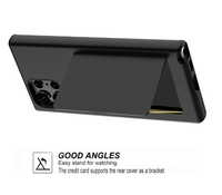 GSCASE Dompet geser penutup saku kartu kredit ID tempat uang tunai lapisan ganda casing ponsel keras untuk Samsung Galaxy S24 Ultra