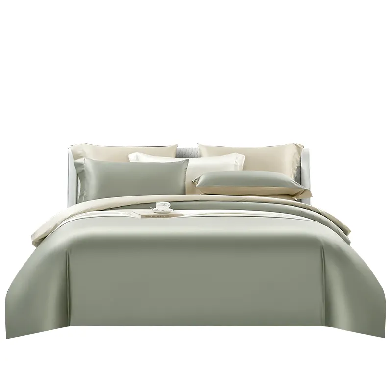 Fresh and Natural Green Color AB Side Anti-pilling Satin Cotton Queen King Bedding Duvet Cover