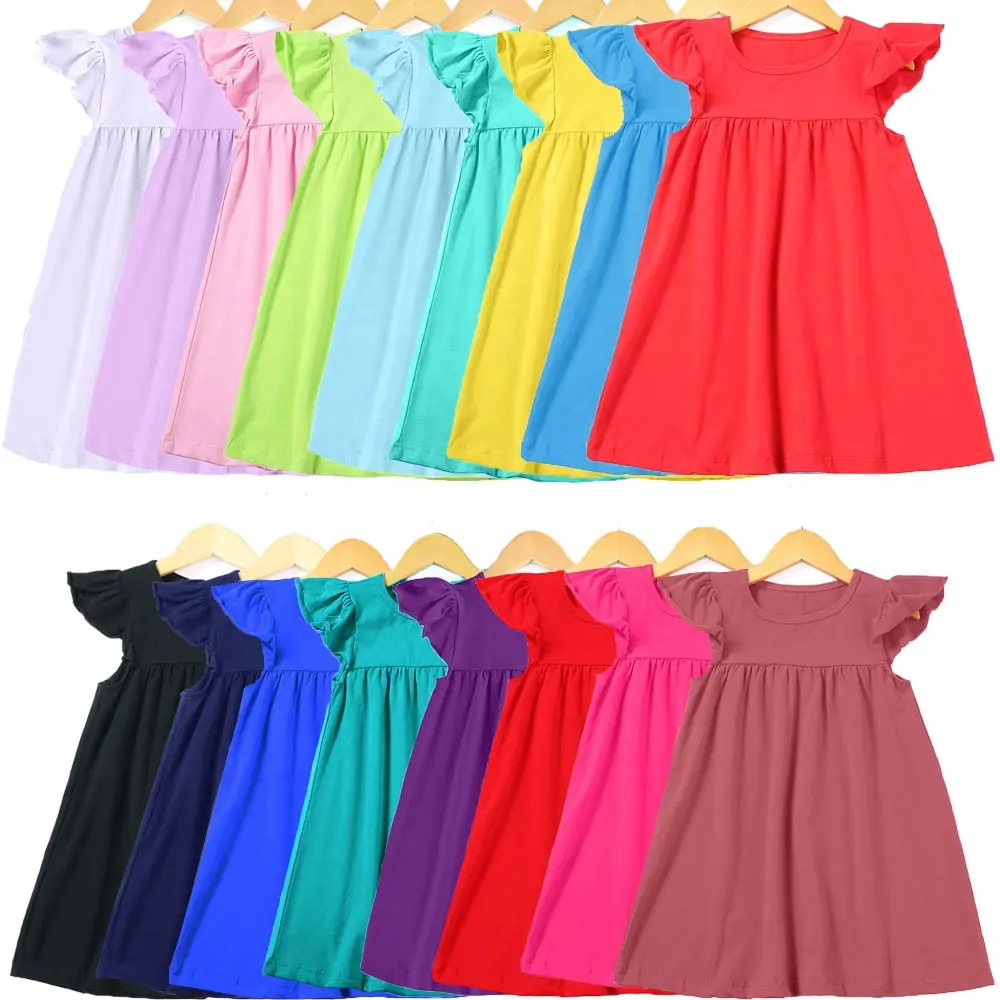 Butik RTS Srock Gaun Ruffle Katun Bayi Anak Perempuan Pesta Kecil Kasual Polos Sederhana Musim Panas untuk Anak Perempuan