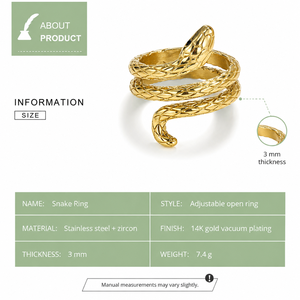 Anillo de serpiente de acero inoxidable con baño de oro de 14K al vacío - Product Image 3