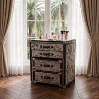 Coiffeuse de luxe vintage pour chambre à coucher avec miroir rabattable, tiroirs et finition en cuir véritable tressé de fil de cuivre, pour hôtels et appartements, avec rangement
