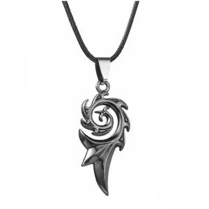 Trendy Black Dragon Flame Pendant Necklace Leather Adjustable Chain Necklaces for Men