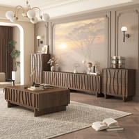 Meuble TV et Table Basse Traditionnels en Bois Massif avec Rangement 4 Tiroirs Multifonctionnel pour Petits Appartements et Salons 65 Pouces et Plus