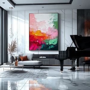 Art mural 3D vertical abstrait coloré, peinture sur toile contemporaine peinte à la main pour la décoration moderne de la maison et des galeries - Product Image 2