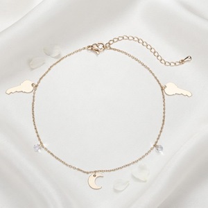 Cavigliera Dreamy Key Moon con charm CZ, placcata oro 14K, catena sottile in ottone, gioiello <span class=keywords><strong>per</strong></span> il piede da donna, ideale <span class=keywords><strong>per</strong></span> vacanze al mare e appuntamenti. - Product Image 1