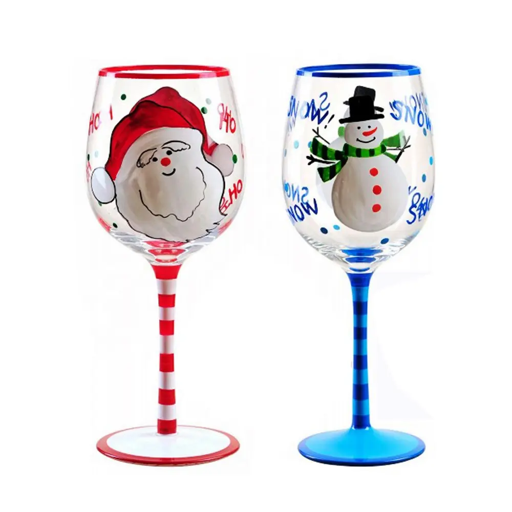 Bicchiere da vino dipinto a mano con design pupazzo di neve regali per la festa della mamma
