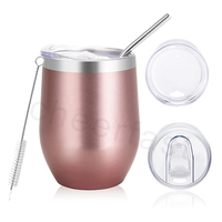 Gobelet à vin Double paroi isolé sous vide, en verre, avec couvercle et pailles, en acier inoxydable, 12 Oz, meilleure vente,