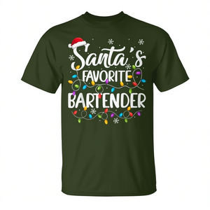 Camiseta navideña con luces navideñas de Santa Favorite Bartender - Product Image 2