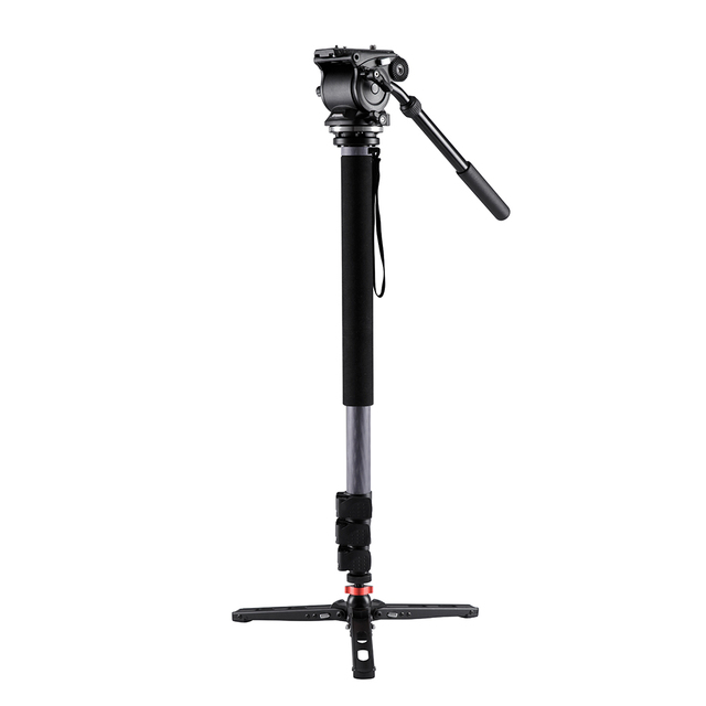 WF VM50C Heavy Duty Carbon Fiber Lightweight Durable Monopod with Pan Tilt Fluid Head and Tripod Base for DSLR Video Cameras