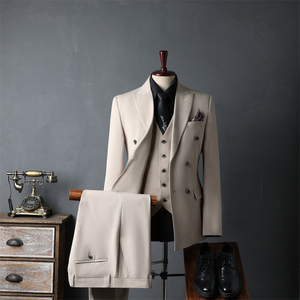 <span class=keywords><strong>Costume</strong></span> professionnel 3 pièces pour homme, coupe ajustée, croisé, en tissu peigné infroissable, haute qualité, idéal pour les mariages et événements professionnels - Product Image 4