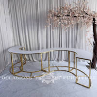 5 pièces par ensemble cadre en acier inoxydable doré avec table de gâteau d'événement de mariage en acrylique blanc