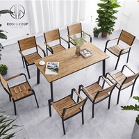 Meubles de restaurant de buffet de jardin, table en aluminium, ensemble de table basse en plastique moderne en bois