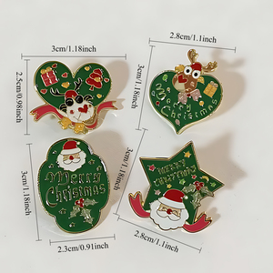 1/4 pièces Épingle à revers de Noël festive en alliage - Design géométrique minimaliste vert avec motifs Père Noël, rennes et motifs de fêtes - Product Image 3