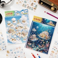 Kit d'autocollants de scène miniature 3D personnalisé, ensemble superposé DIY de bâtiments anciens et de poissons rouges fantaisie en aquarelle, pour scrapbooking anti-stress