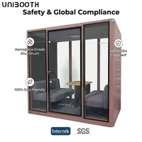 Cabina de Reuniones UNIBOOTH Insonorizada 32dB ISO 23351 Clase A, Resistente al Fuego ASTM-E84 30 Min, Instalación Rápida, para Oficina en Casa, OEM ODM