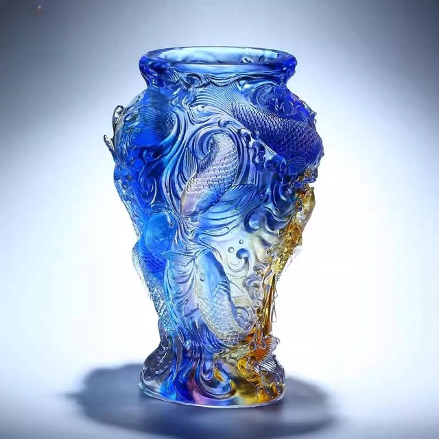 G063 Colored Glaze Koi Fish Vase Arrangement Glass Crafts Living Room Housewarming Gift Moving New Home House Gift Atmosphere