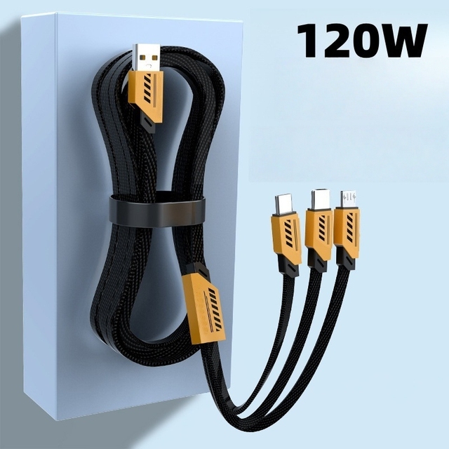 MQ 3 in 1 Charging Cable 240W Super Fast Charging Braided Multi Cable Type C Micro USB IOS Compatible 6A