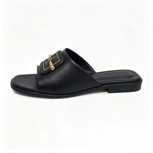 Summer PU One Strap Flat Sandals for Women with Round Toe Design Stylish Decorative Buckle <strong>Comfy</strong> Casual Beach <strong>Slides</strong> - Product Image 1