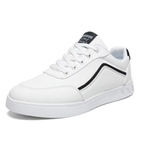 Chaussures de skate basses en cuir PU à rayures blanches et rouges pour hommes, à lacets, décontractées, pour la marche, vente en gros