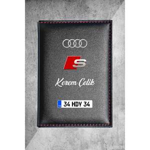 Cadre et support de plaque d'immatriculation de voiture personnalisable en cuir thermo avec logo Audi S personnalisé - Product Image 1