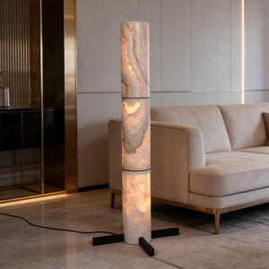 Lámpara de Pie Cilíndrica de Mármol Natural con Pantalla LED Artística Funcional, Diseño Contemporáneo para Decoración de Dormitorio, Sala de Estar y Hotel - Product Image 2