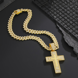 الهيب هوب روك للنساء كامل حجر الراين الكريستال قلادة الصليب كبير بلينغ مبهرجة سلسلة مكعب قلادة سبيكة - Product Image 6