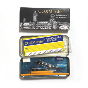 Boîte de géométrie en métal noire de qualité supérieure 13 pièces CoxMarshal pour les élèves du primaire - Product Image 2