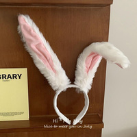 Serre-tête long et moelleux en peluche blanche et rose avec oreilles de lapin, accessoire mignon pour cosplay hors campus, idéal pour les fêtes et la décoration des cheveux pour costume Hannah Wellsy