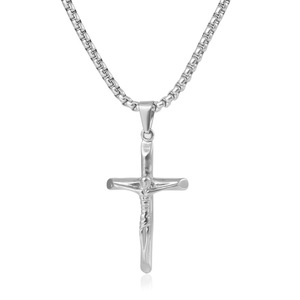 yunnique Stainless Steel <b>Cross</b> Pendant Necklace 60cm <b>Chain</b> Men Women Religious Jewelry Fashion Accessory - Product Image 1